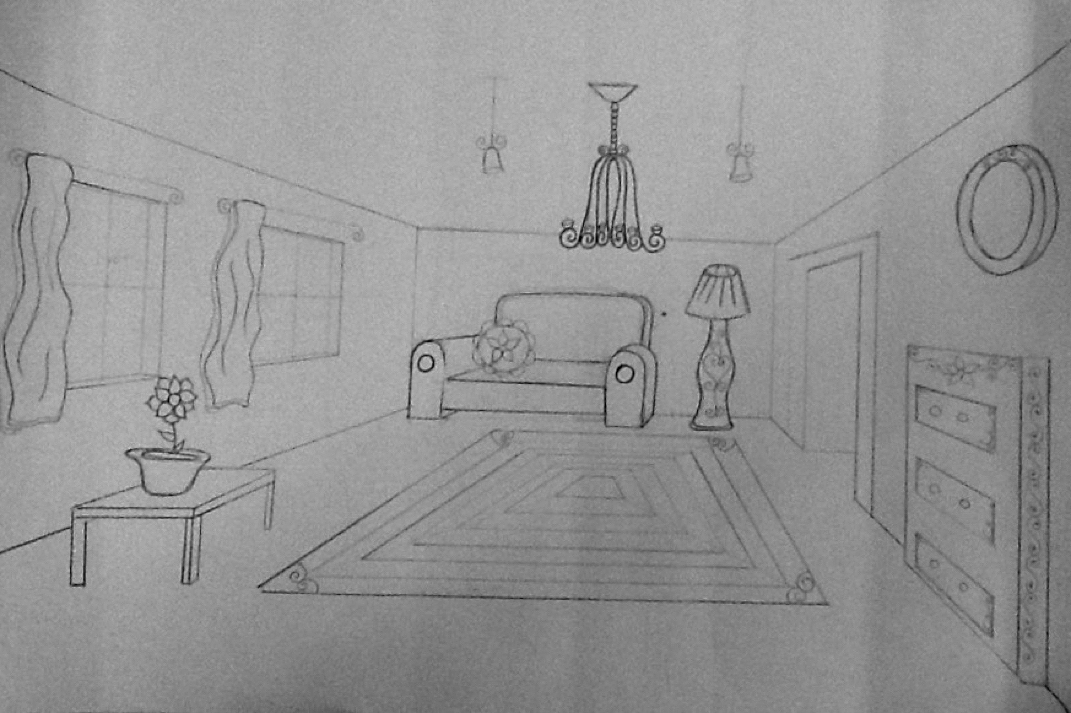 One Point Perspective Room Drawing